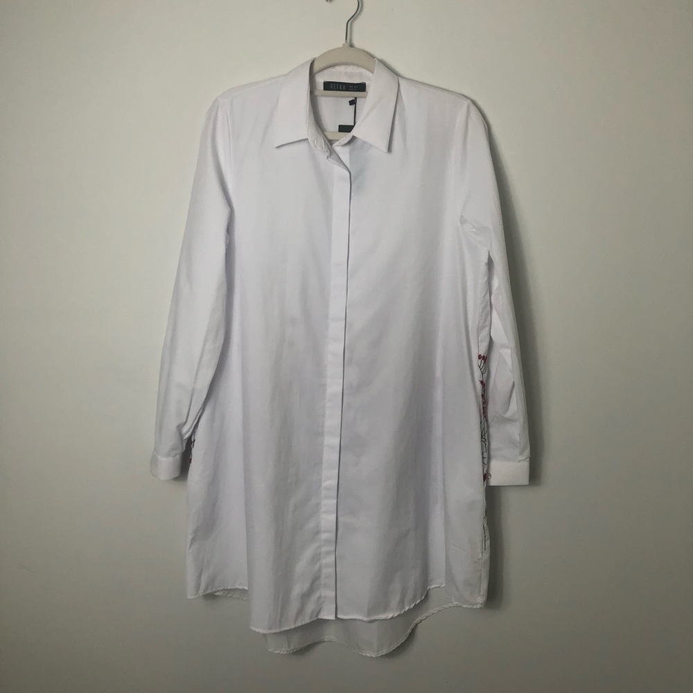 REFKA Embroidered White Red Shirt Dress Size 8